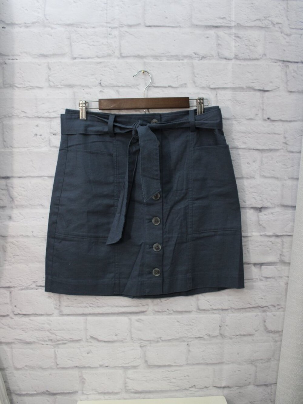 Loft Outlet Size 4 Steel Blue Gray Button Front Belted Mini Utility Skirt FLAW